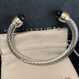 David Yurman Silver Cable Cuff with Black and Gold Accents